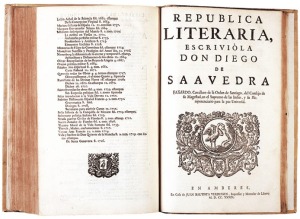Portada del libro 'Rep�blica Literaria' de Diego de Saavedra y Fajardo, editada en Amberes en 1639