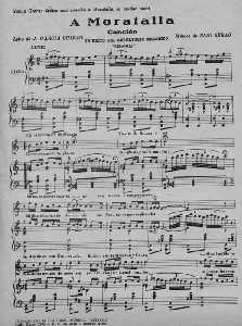 Partitura de su canci�n en honor a Moratalla 