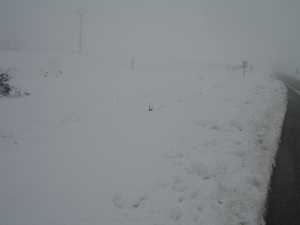 Un carril de la carretera de Singla completamente cubierto de nieve 