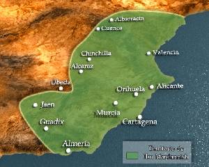 Mapa de la expansi�n territorial del reino de Murcia con Ibn Mardanish en el siglo XII