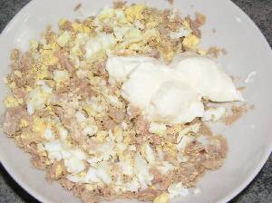 At�n, yema, clara  y mayonesa